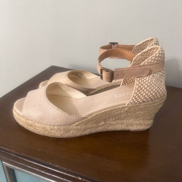 Soludos Canvas Espadrille Wedges | Size 6 | Natural Linen with Ankle Strap - Picture 3 of 10